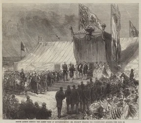 Prins Arthur opent het Albert Park in Middlesborough, Mr Bolckow leest het Presentatie Adres